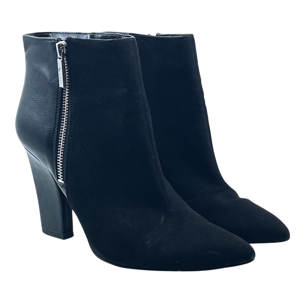 Nine West Black Suede Leather Block Heel Pointed Toe Ankle Boots Women's Size 9